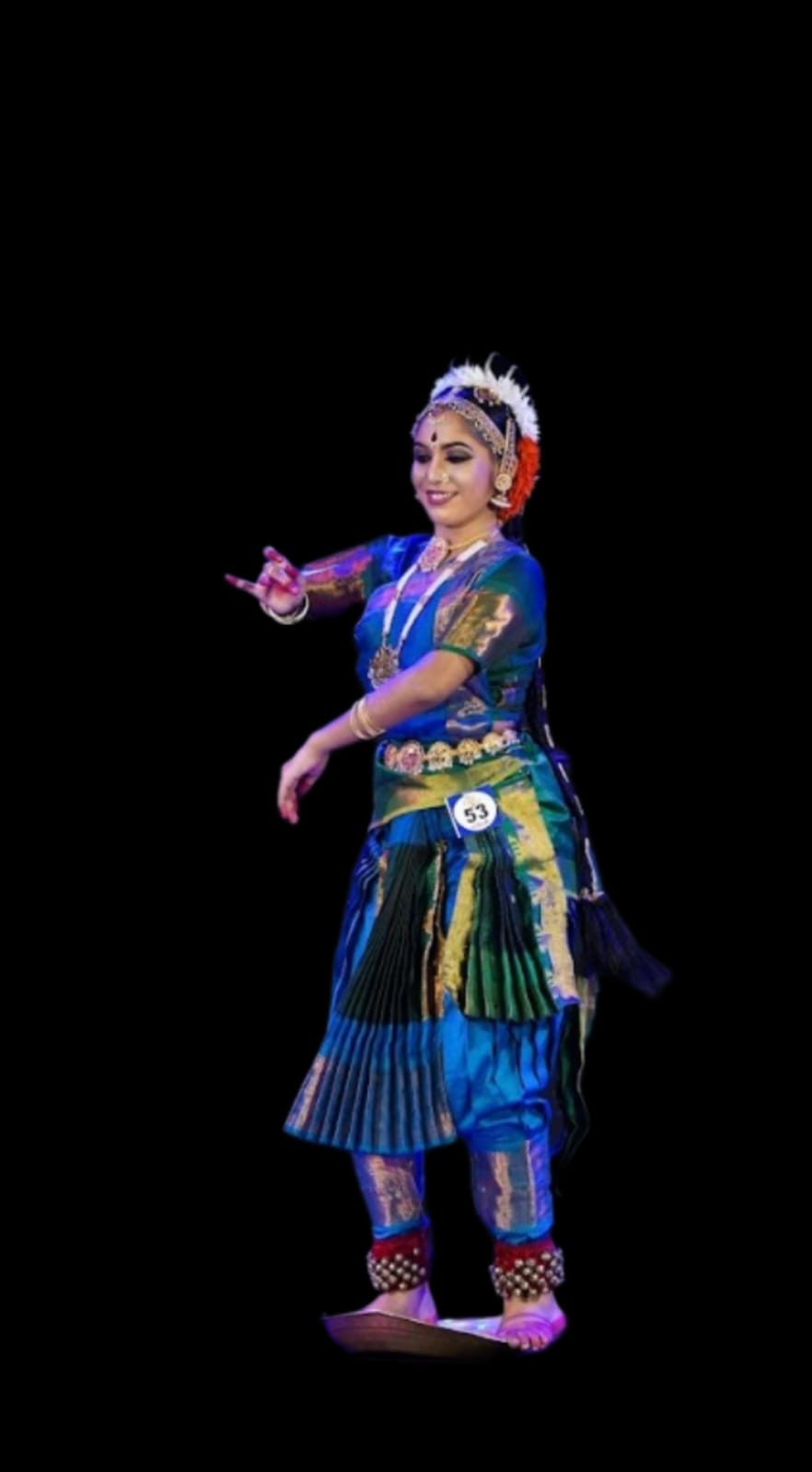 Nrithyoham dancer captured in an energetic Kuchipudi pose